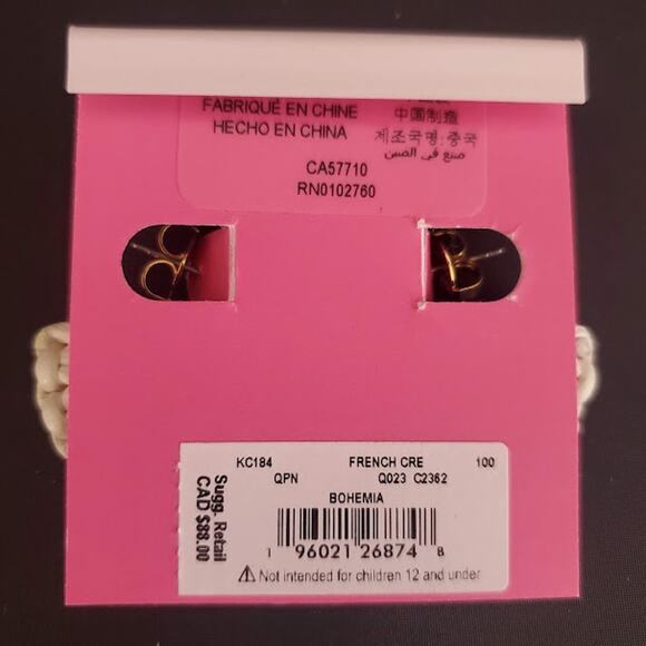 Kate Spade Gold Tone White Leather Wrapped C Hoop Earrings Medium New With Tags - Picture 8 of 10